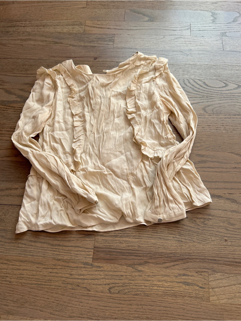 Aritzia Cream Ruffle-Trim Long Sleeve Blouse